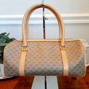 Gucci Vintage GG Monogram Leather Bag in Beige 1980's